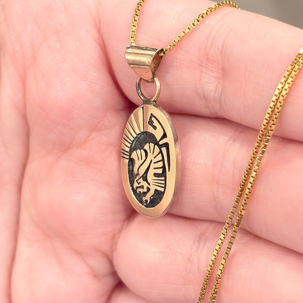 Vintage Native Eagle Sterling 14K Pendant, Navajo Aztec Style Piece - Picture 10 of 16